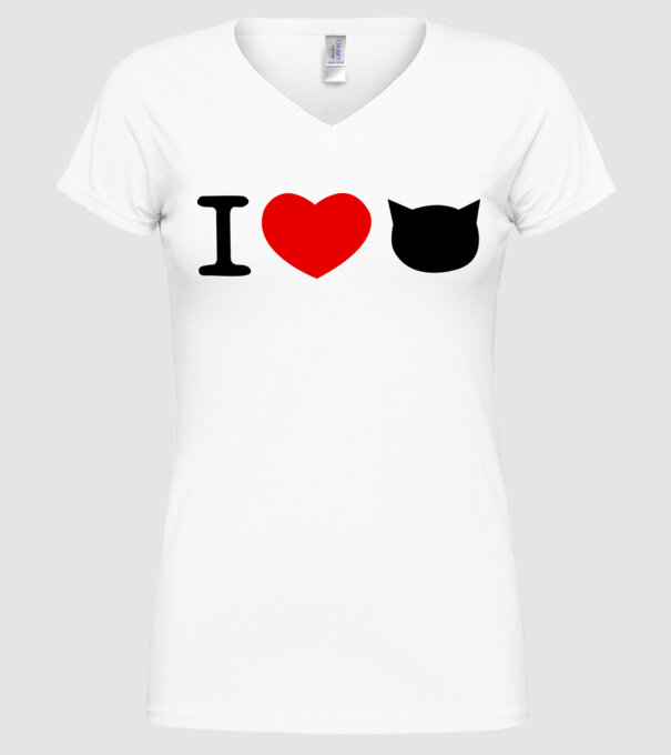 I love Pisică model alb pe tricou