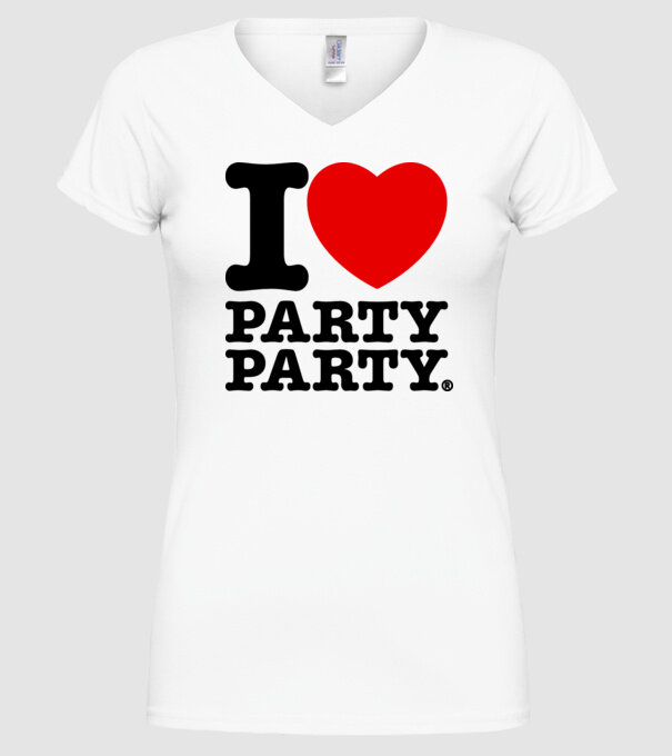 I love party party model alb pe tricou