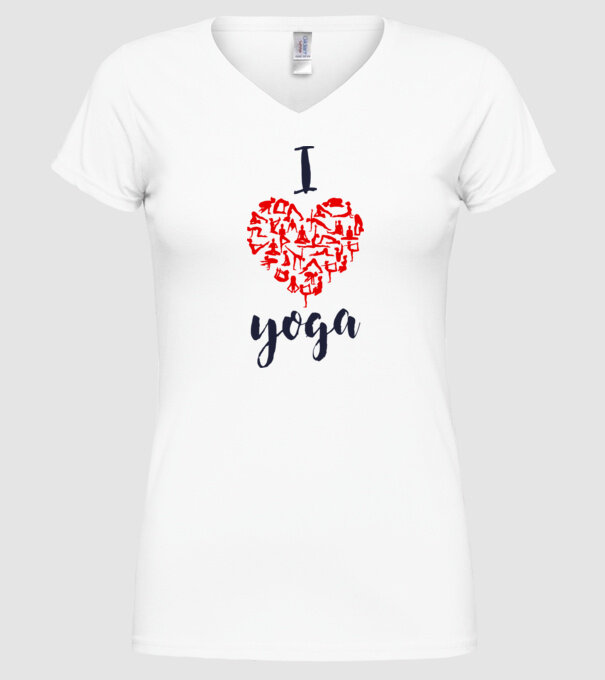 I love yoga model alb pe tricou