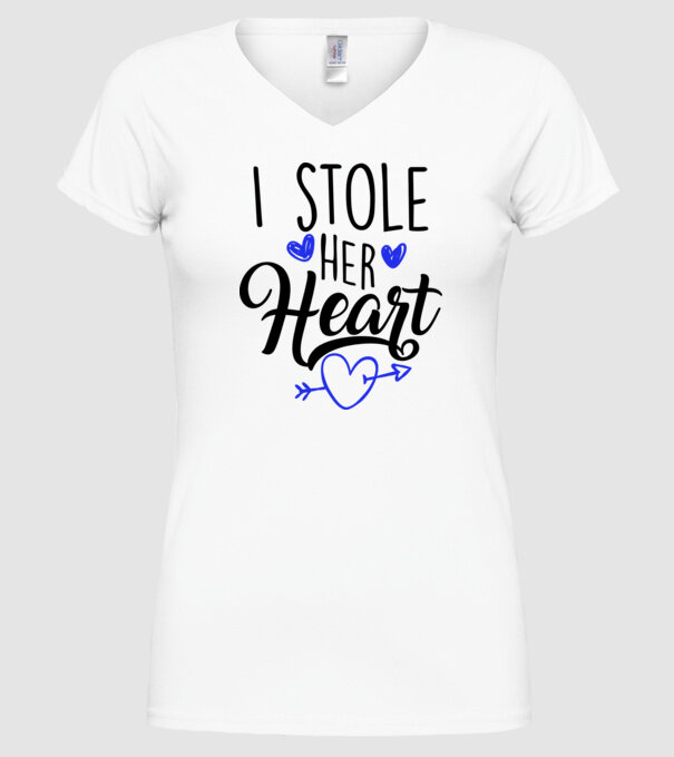 Cuplu I stole her heart model alb pe tricou