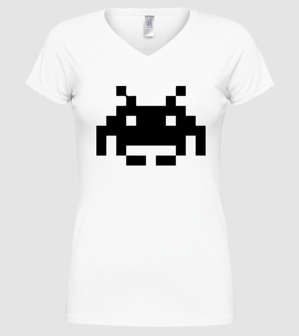 Invaders retro model alb pe tricou