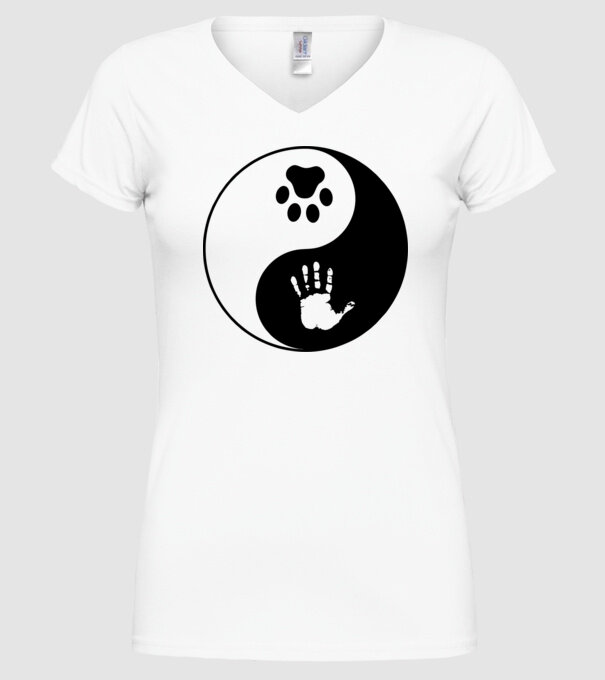 Yin-Yang Dog model alb pe tricou