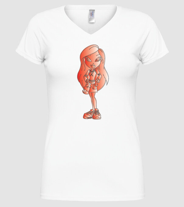 fetiță model alb pe tricou