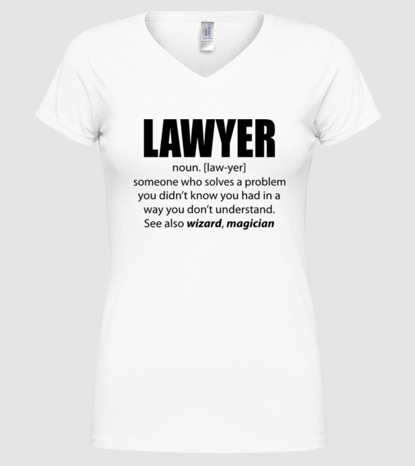 Lawyer - definiție avocat model alb pe tricou