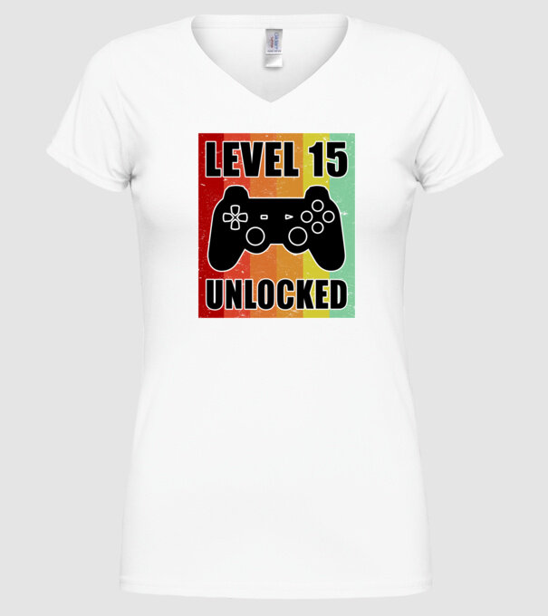 level 15 unlocked retro gamer model alb pe tricou