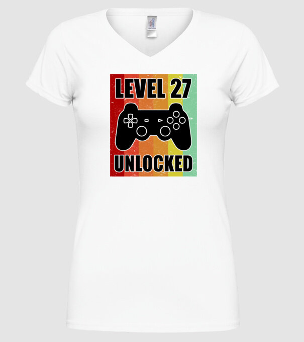 level 27 unlocked retro gamer model alb pe tricou