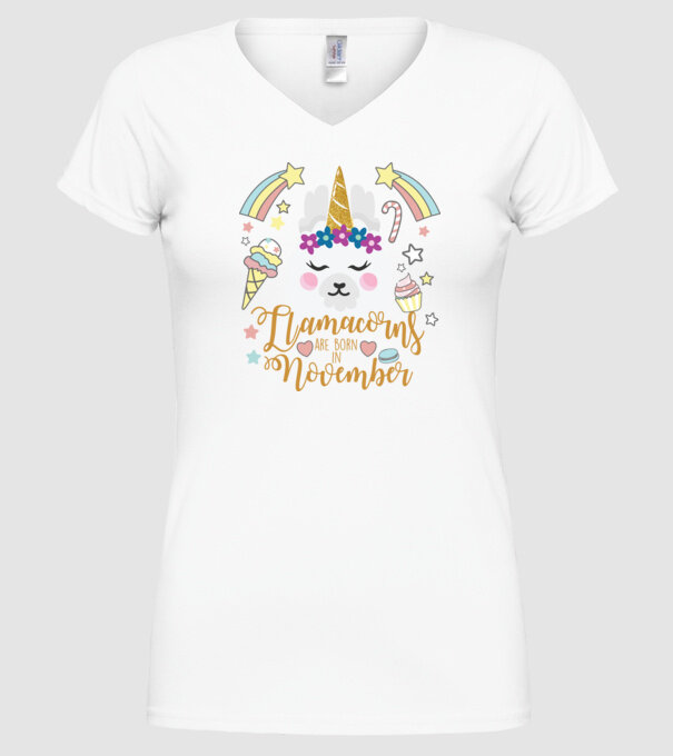 Llamacorns are born in November model alb pe tricou