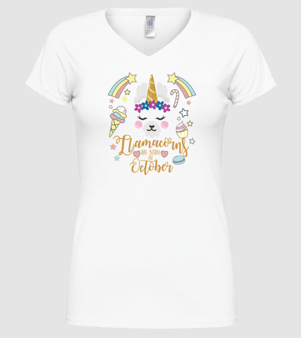 Llamacorns are born in October model alb pe tricou