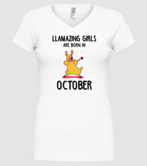 Llamazing girls are born in october black model alb pe tricou