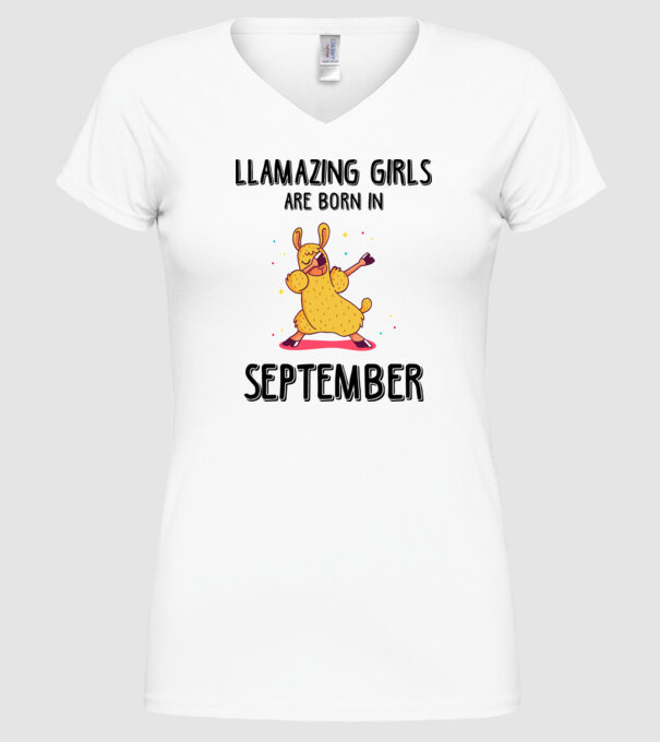 Llamazing girls are born in september black model alb pe tricou