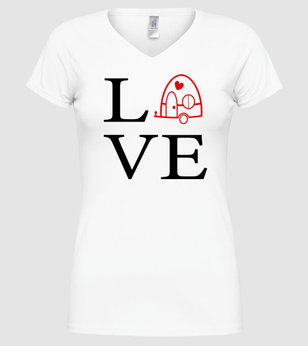 Love camping model alb pe tricou