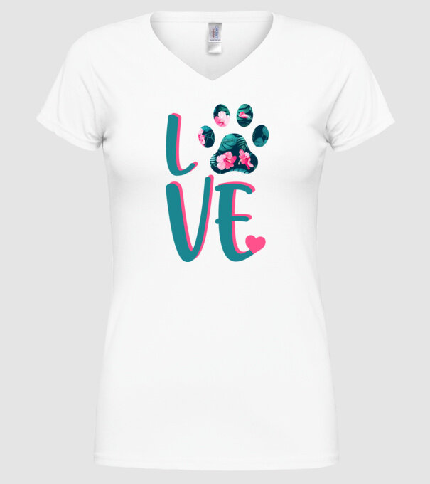LOVE CÂINI model alb pe tricou
