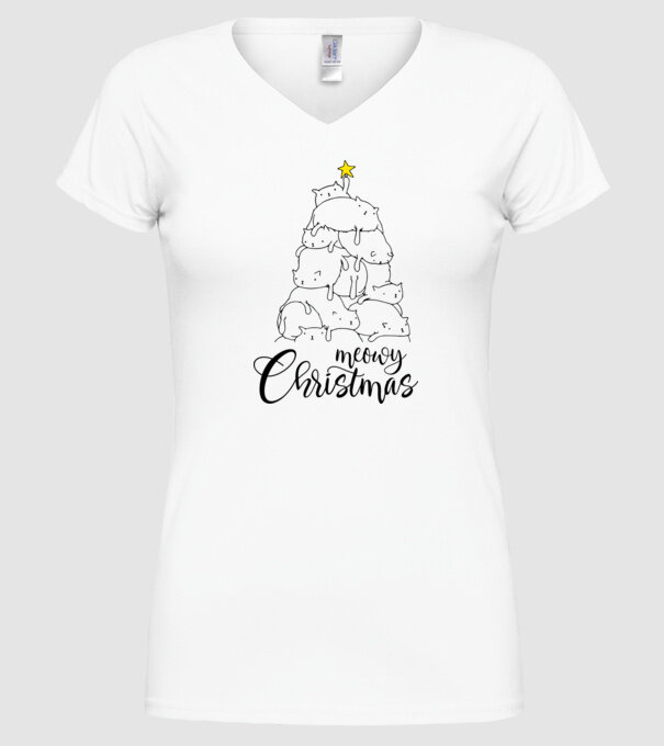 Meowy Christmas model alb pe tricou