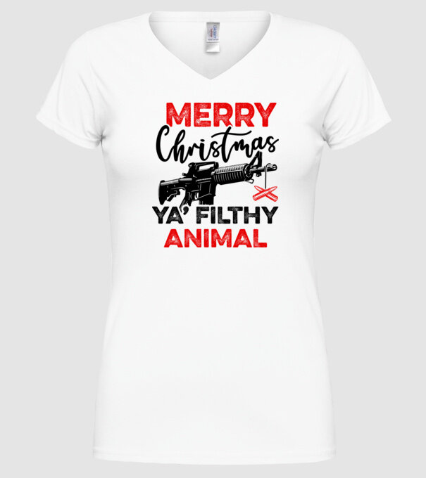 Merry Christmas Ya Filthy Animal model alb pe tricou