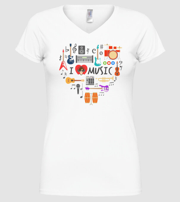 music heart model alb pe tricou