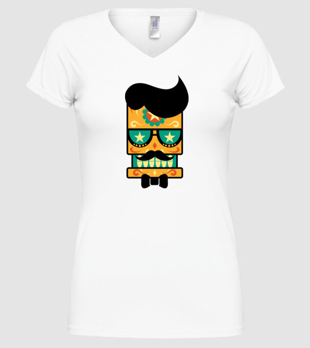 Mustache model alb pe tricou