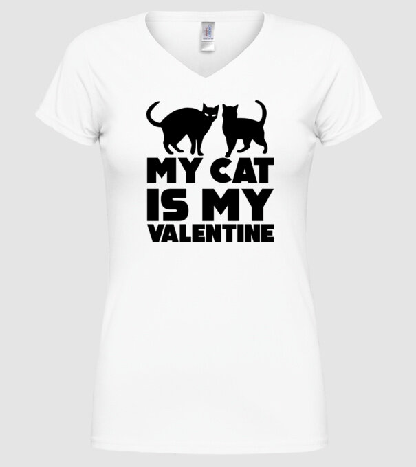My cat is my valentine black model alb pe tricou