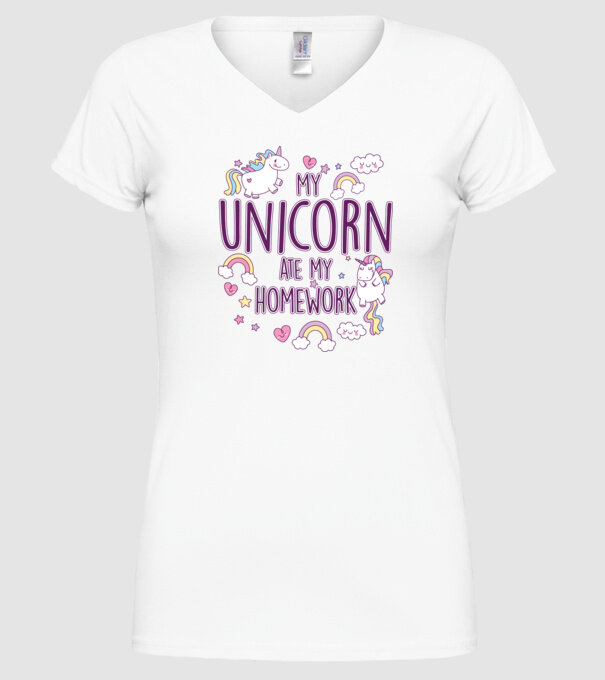 My unicorn ate my homework model alb pe tricou