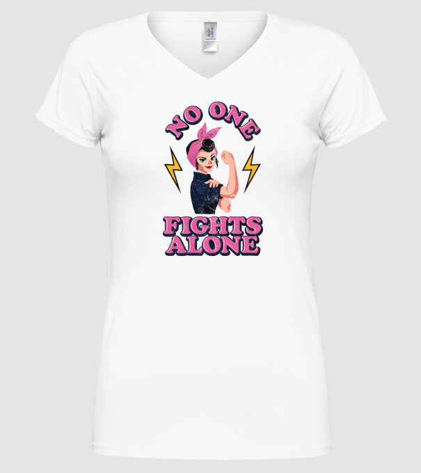 No one fights alone pinup texture model alb pe tricou