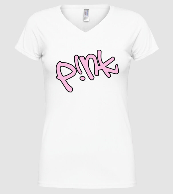 PINK model alb pe tricou