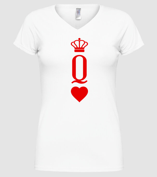 Playin gcards Queen of hearts model alb pe tricou