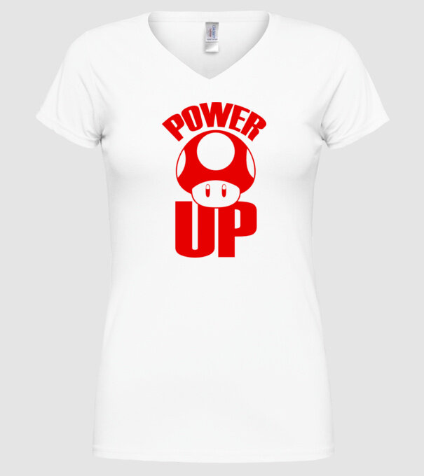 Power up model alb pe tricou