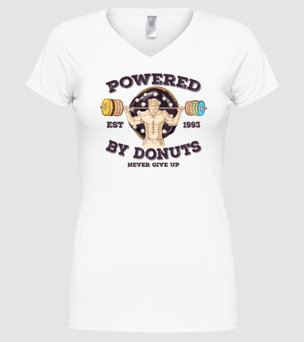 Powered by donuts model alb pe tricou