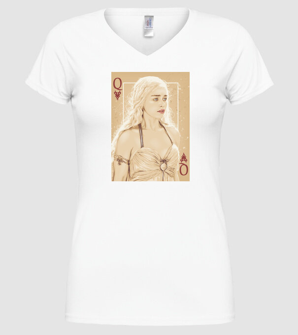 Queen Card model alb pe tricou