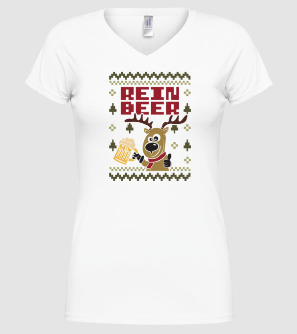 Reinbeer ugly sweater model alb pe tricou