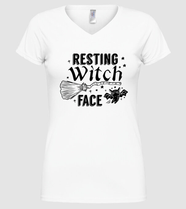 Resting Witch face model alb pe tricou