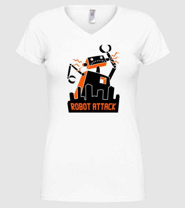 Robot Attack model alb pe tricou