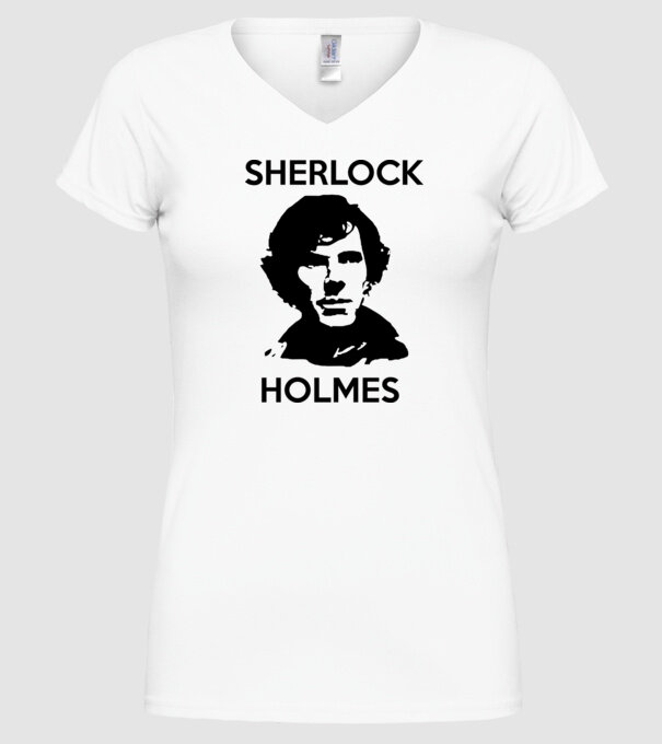 Sherlock model alb pe tricou