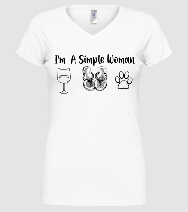 Simple doggy woman model alb pe tricou