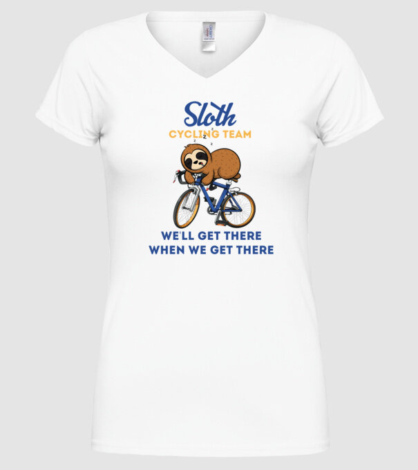 Sloth cycling team model alb pe tricou