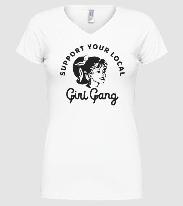 Support your local girl gang pe fond alb -01 model alb pe tricou