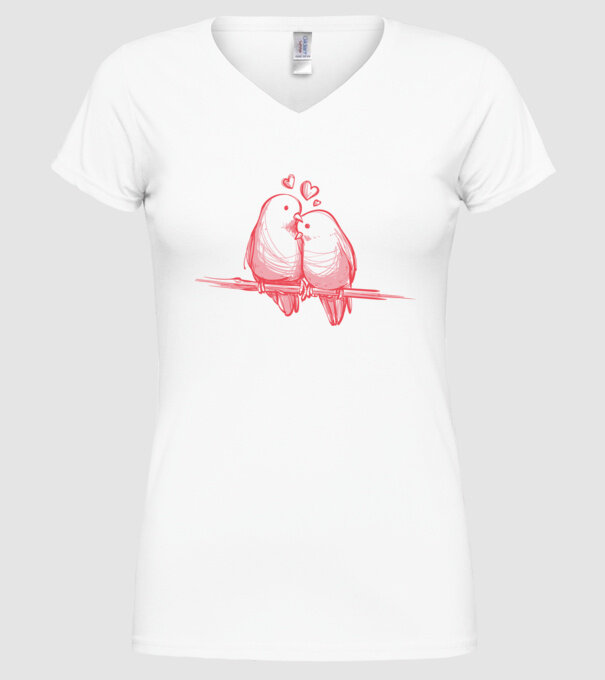 Păsări îndrăgostite model alb pe tricou
