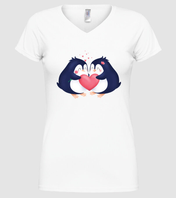 PINGUIN ÎNDRĂGOSTIT model alb pe tricou