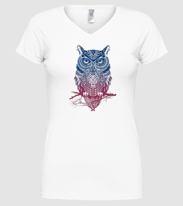 Bufniță colorată model alb pe tricou