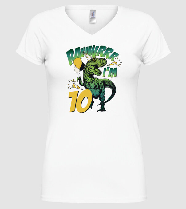 'Birthday Dinosaur rawww i''m 10' model alb pe tricou