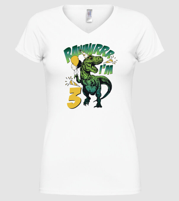 'Birthday Dinosaur rawww i''m 3' model alb pe tricou