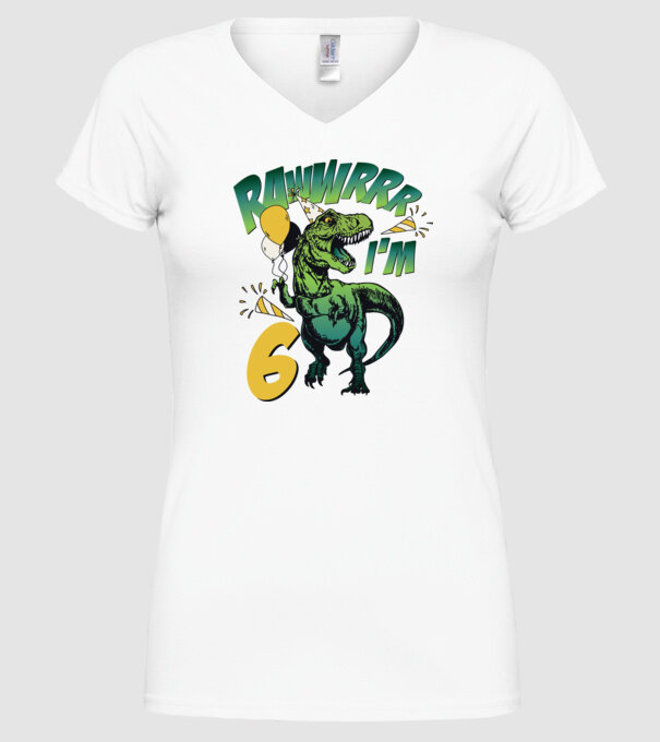 'Birthday Dinosaur rawww i''m 6' model alb pe tricou