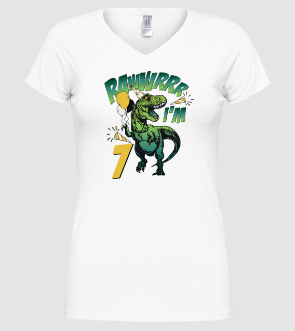 'Birthday Dinosaur rawww i''m 7' model alb pe tricou