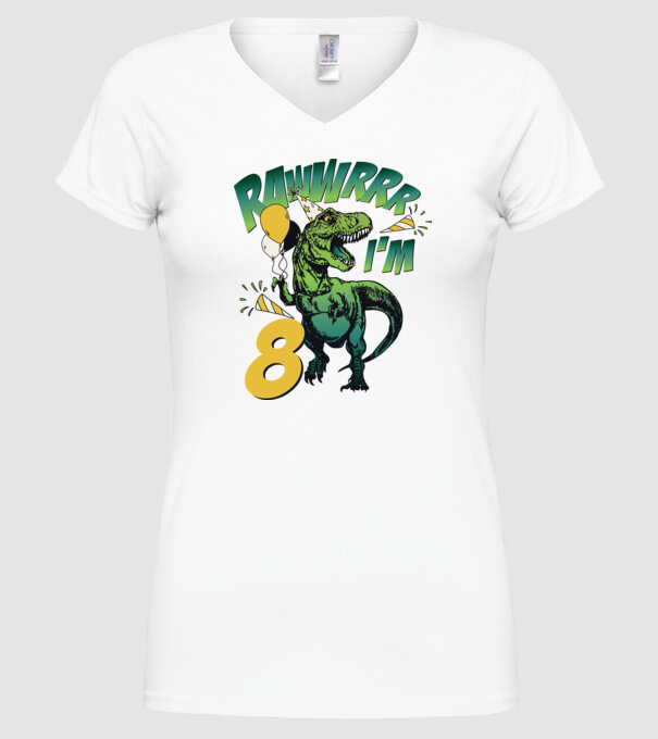 'Birthday Dinosaur rawww i''m 8' model alb pe tricou