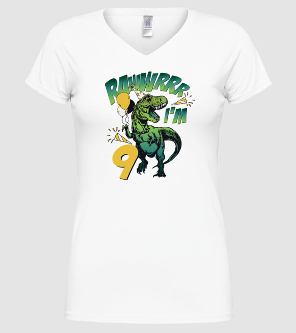 'Birthday Dinosaur rawww i''m 9' model alb pe tricou