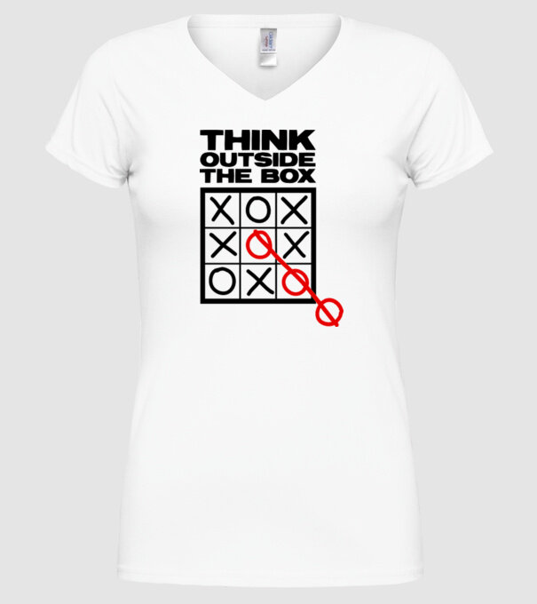Think outside the box model alb pe tricou