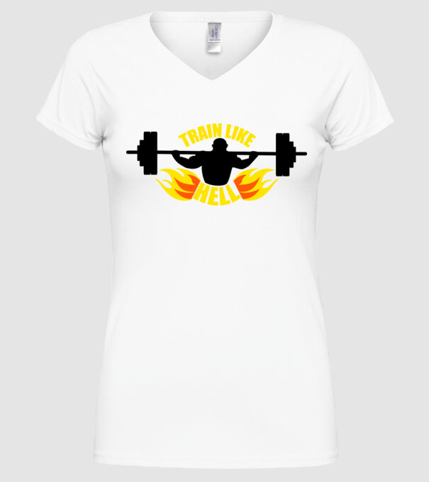 Train like hell model alb pe tricou