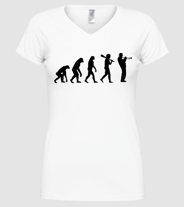 Trombitás evolúció model alb pe tricou