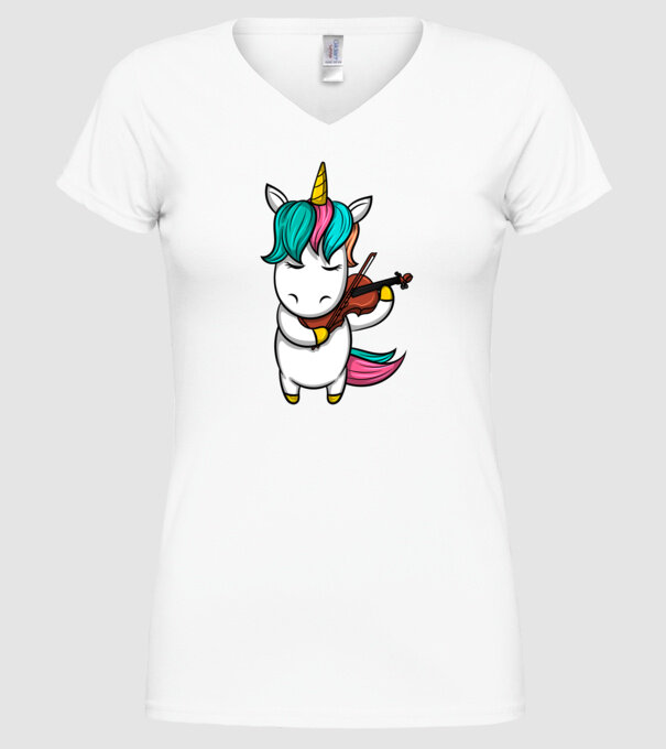 Unicorn Violin model alb pe tricou