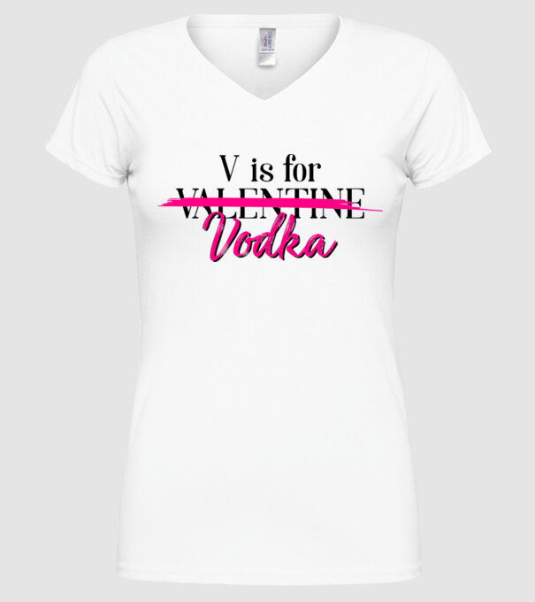 V for Vodka model alb pe tricou