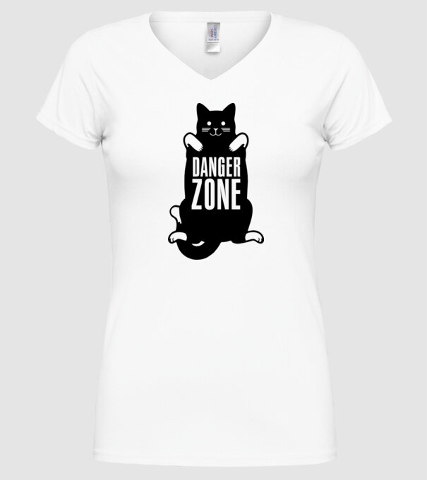 Zonă de pericol pisică model alb pe tricou
